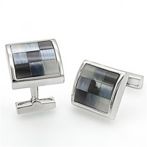 JCE1371 Rhodium Brass Cufflink with Semi-Precious Cat Eye in Multi Color-Default Title
