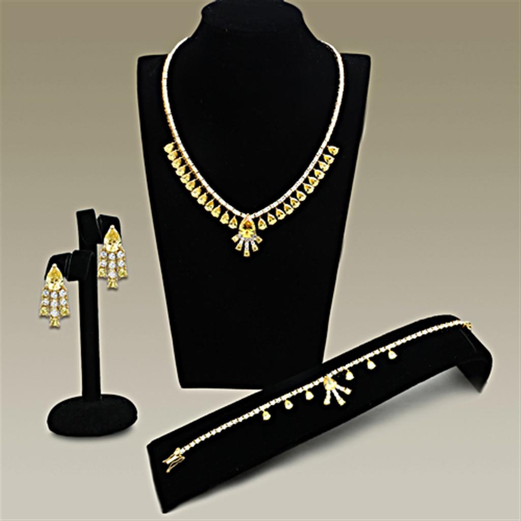 JCE2429 Gold Brass Jewelry Sets with AAA Grade CZ  in Topaz