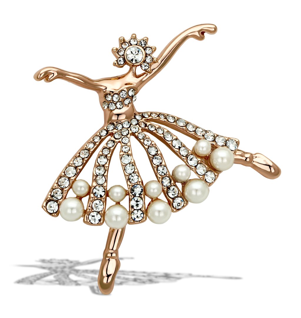 JCE2802 Flash Rose Gold White Metal Brooches with Synthetic Pearl in White
