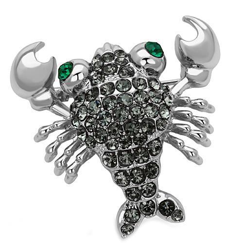 JCE2850 Imitation Rhodium White Metal Brooches with Top Grade Crystal  in Emerald