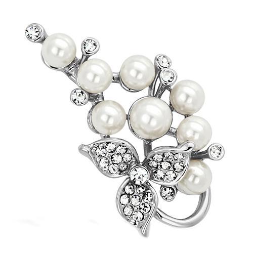 JCE2852 Imitation Rhodium White Metal Brooches with Synthetic Pearl in White