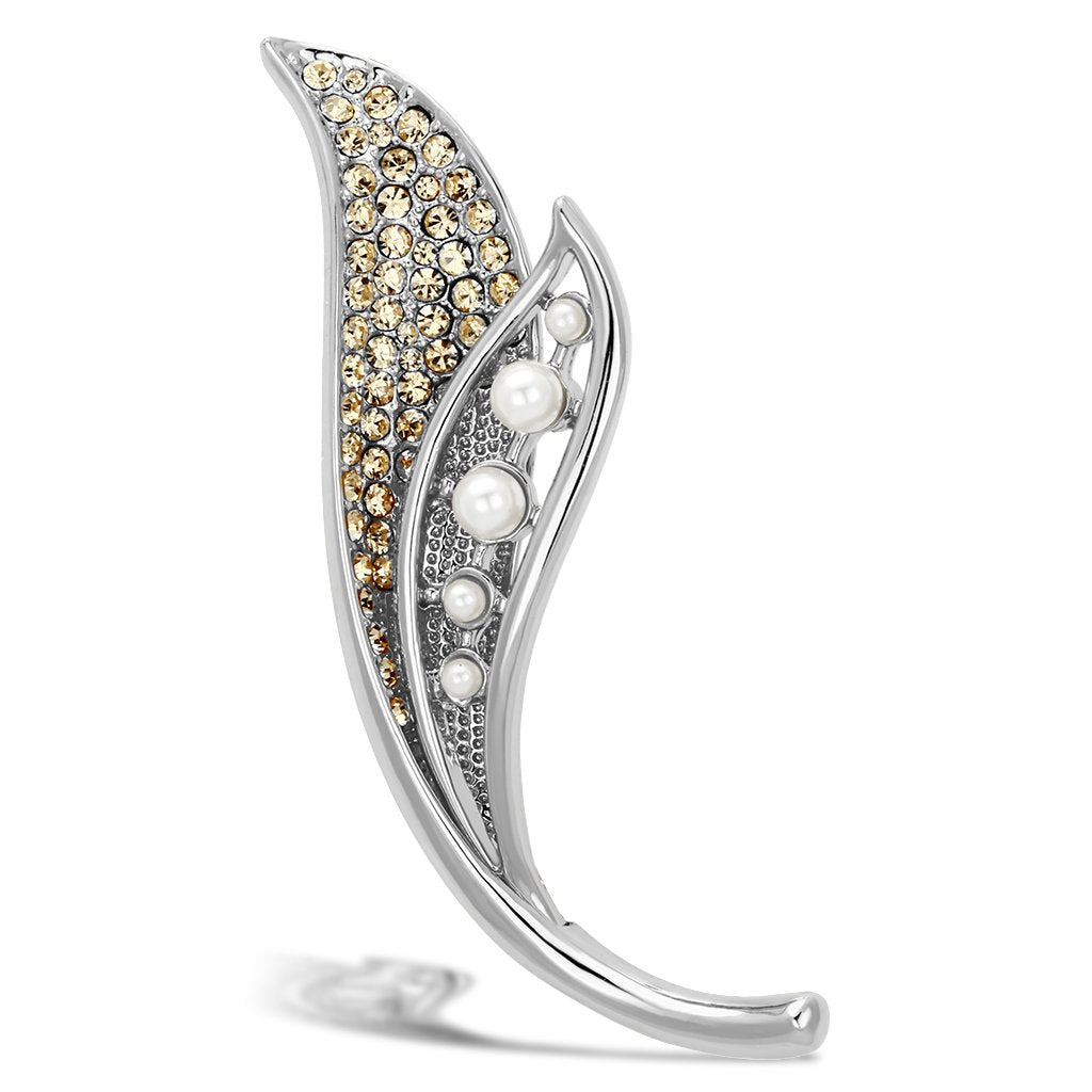 JCE2877 Flash Rose Gold White Metal Brooches with Synthetic Pearl in White