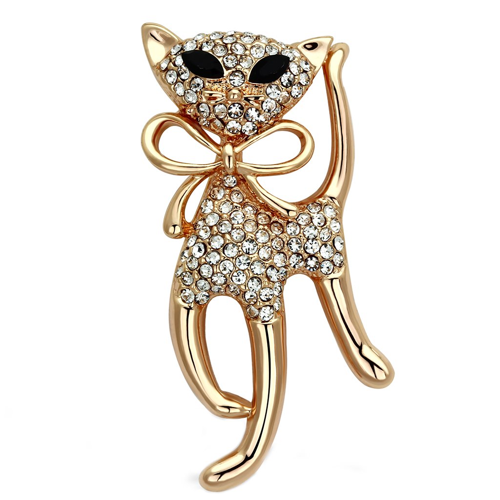 JCE2901 Flash Rose Gold White Metal Brooches with Top Grade Crystal  in Jet