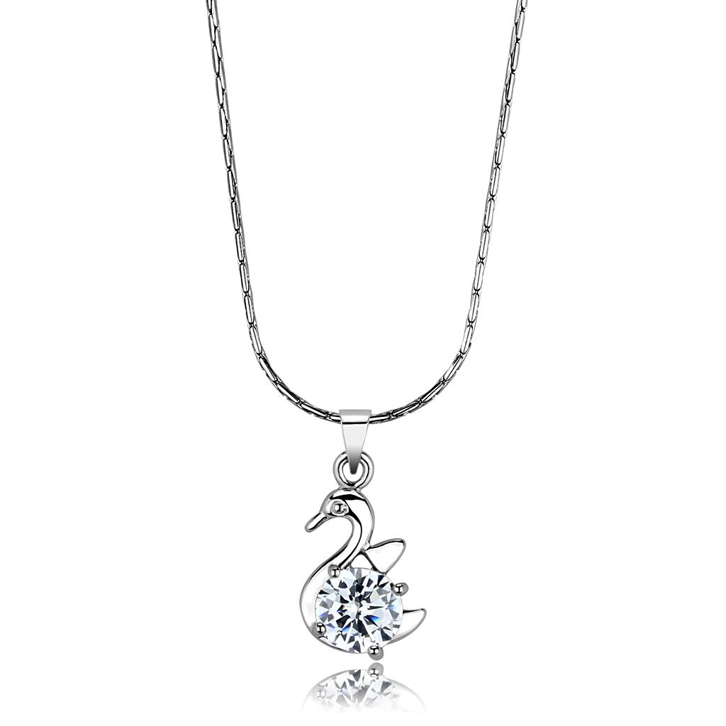 JCE4149 Rhodium Brass Chain Pendant with AAA Grade CZ  in Clear