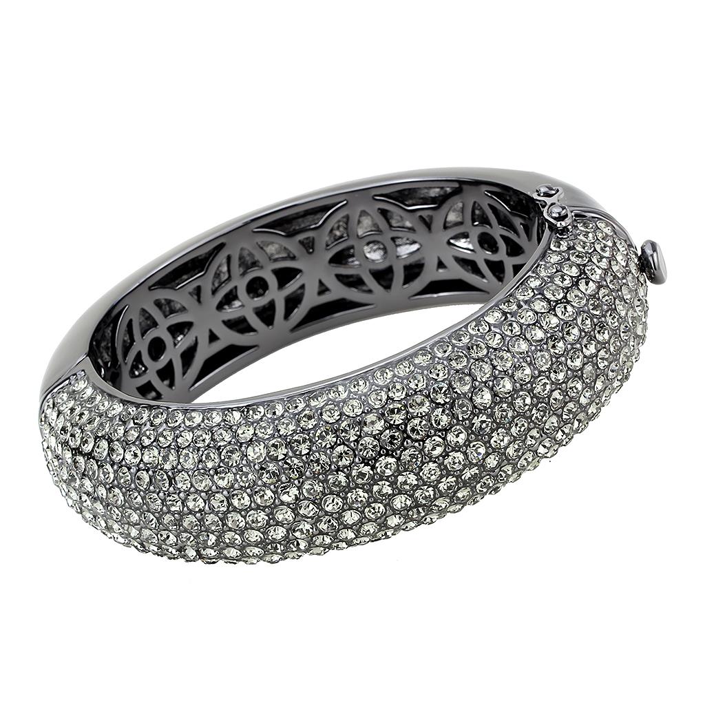 JCE4304 TIN Cobalt Black Brass Bangle with Top Grade Crystal  in Black Diamond