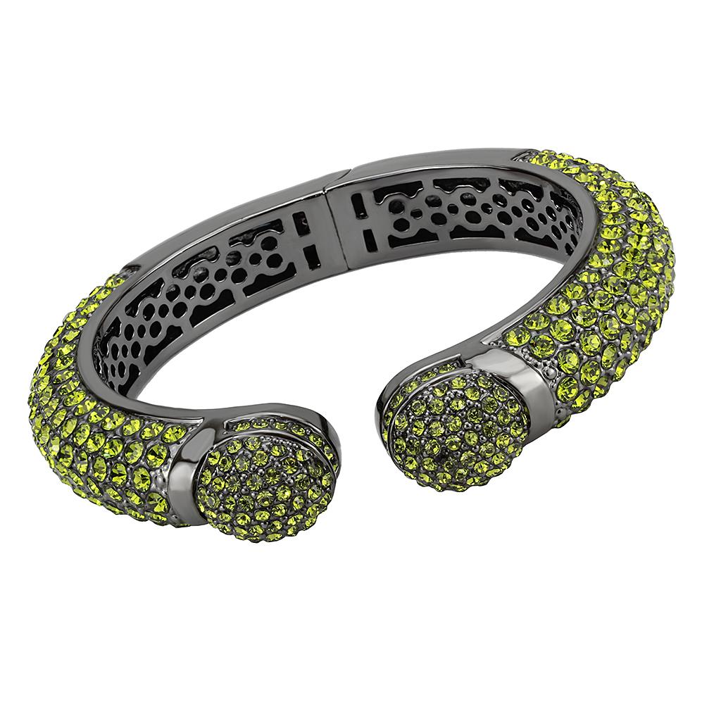 JCE4314 TIN Cobalt Black Brass Bangle with Top Grade Crystal  in Peridot
