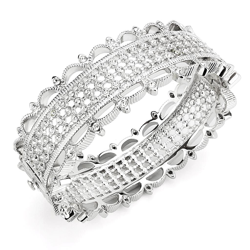 JCE4346 Rhodium Brass Bangle with Top Grade Crystal  in Clear