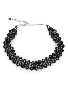 JCE4720 Rhodium Stainless Steel Necklace with Synthetic Synthetic Glass in Jet