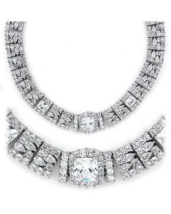 JCEAS1305 Rhodium 925 Sterling Silver Necklace with AAA Grade CZ  in Clear