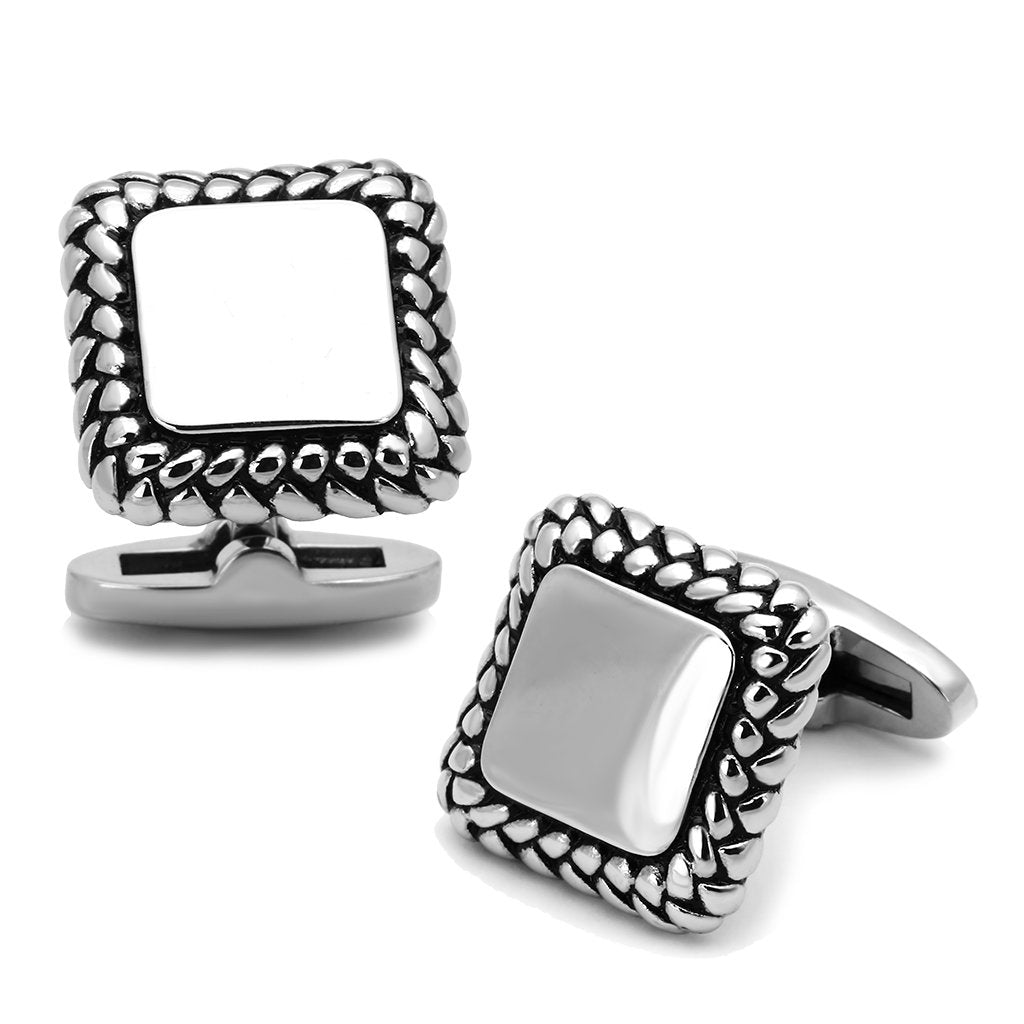 JCE1246 High polished (no plating) Stainless Steel Cufflink with Epoxy  in Jet