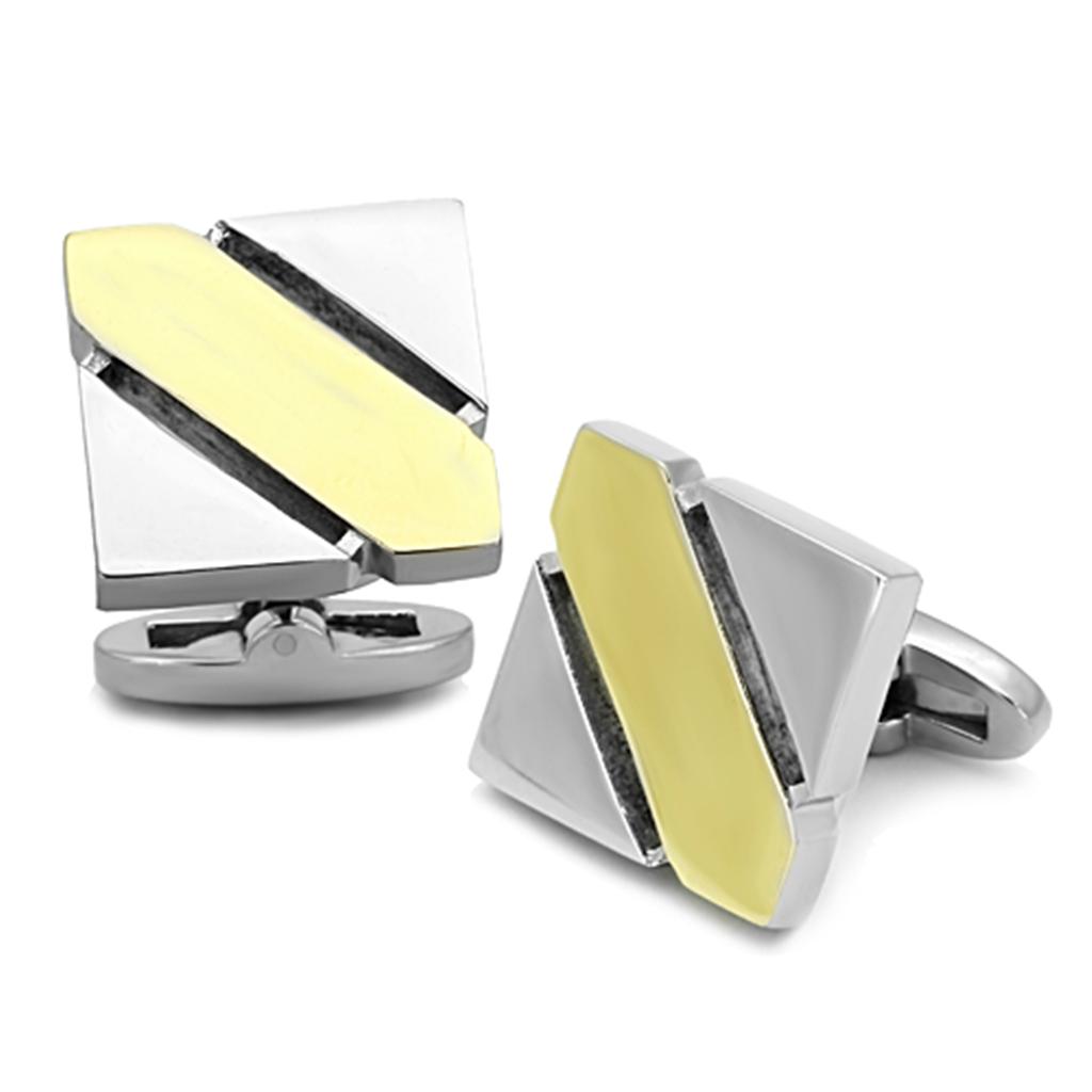 JCE1249 Two-Tone IP Gold (Ion Plating) Stainless Steel Cufflink with No Stone