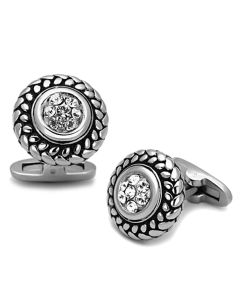 JCE1261 High polished (no plating) Stainless Steel Cufflink with Top Grade Crystal  in Clear
