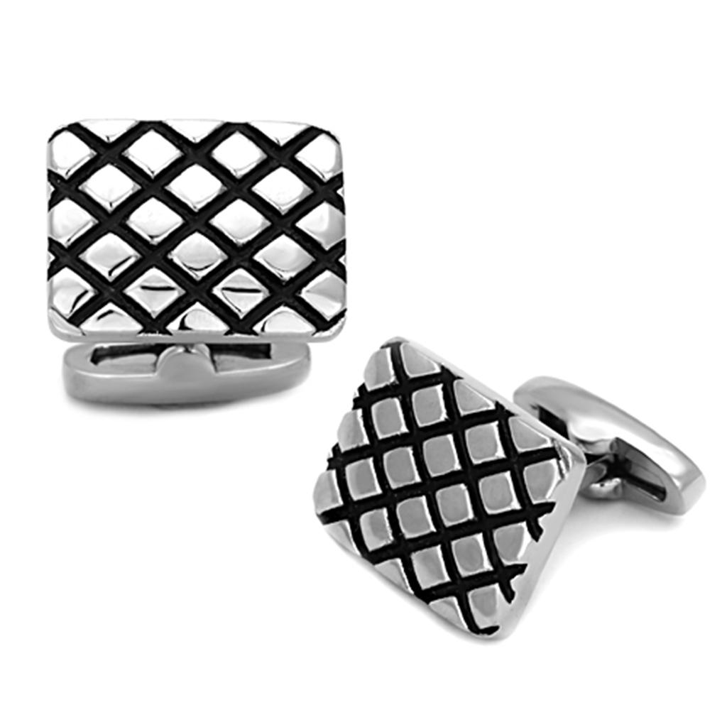 JCE1266 High polished (no plating) Stainless Steel Cufflink with Epoxy  in Jet