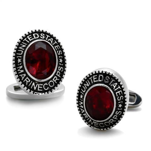 JCE1646 High polished (no plating) Stainless Steel Cufflink with Synthetic Synthetic Glass in Siam