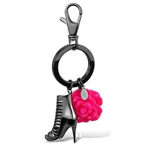 JCE2718 IP Light Black  (IP Gun) Stainless Steel Key Ring with Synthetic Synthetic Stone in Rose