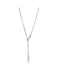 JCE2894 High polished (no plating) Stainless Steel Necklace with Top Grade Crystal  in Clear