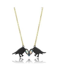 JCE2895 IP Gold+ IP Black (Ion Plating) Stainless Steel Necklace with Semi-Precious Opal in Aurora Borealis (Rainbow Effect)