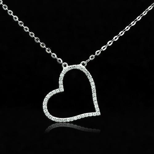 JCE039 Rhodium 925 Sterling Silver Chain Pendant with AAA Grade CZ  in Clear