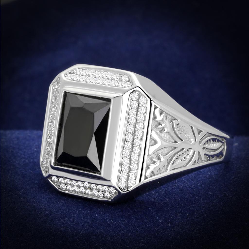 JCE224 Rhodium 925 Sterling Silver Ring with AAA Grade CZ  in Black Diamond