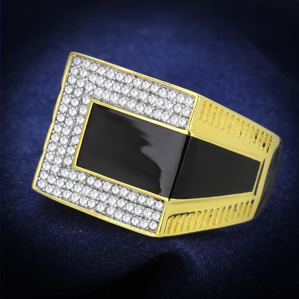 JCE245 Gold+Rhodium 925 Sterling Silver Ring with AAA Grade CZ  in Clear