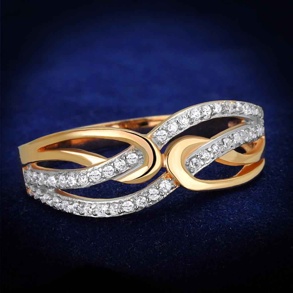 JCE361 Rose Gold + Rhodium 925 Sterling Silver Ring with AAA Grade CZ  in Clear