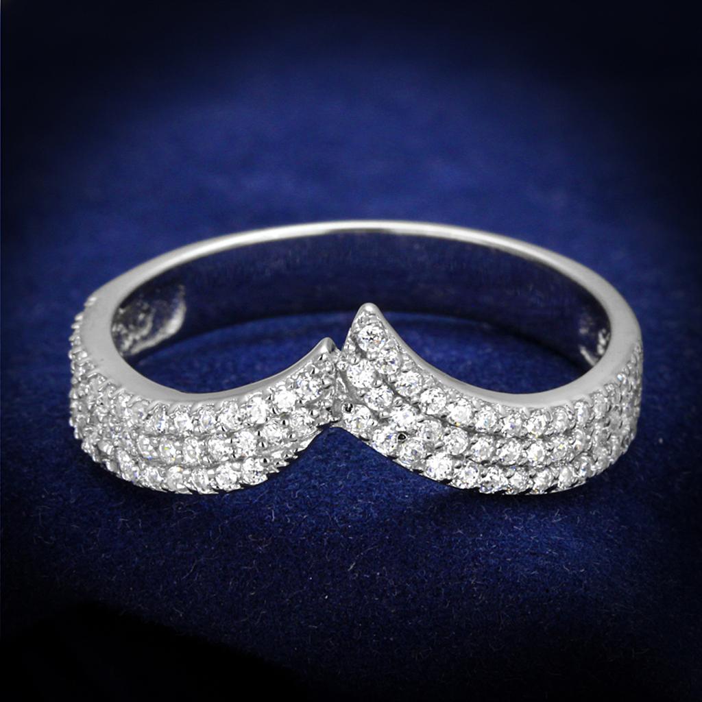 JCE366 Rhodium 925 Sterling Silver Ring with AAA Grade CZ  in Clear