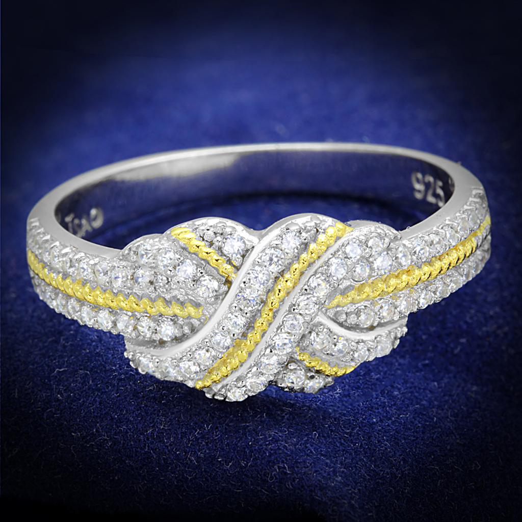JCE370 Reverse Two-Tone 925 Sterling Silver Ring with AAA Grade CZ  in Clear