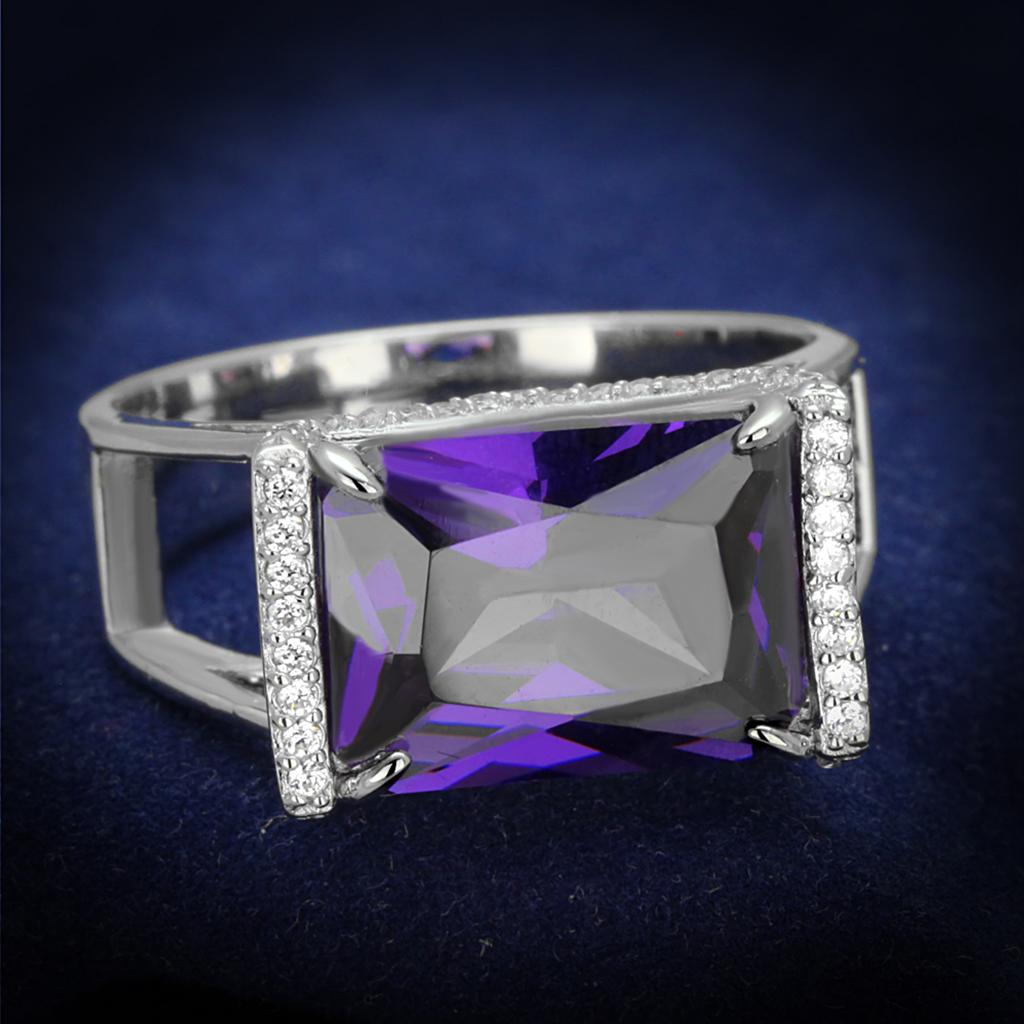 JCE417 Rhodium 925 Sterling Silver Ring with AAA Grade CZ  in Amethyst