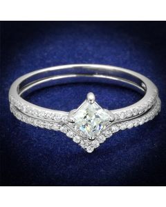 JCE504 Rhodium 925 Sterling Silver Ring with AAA Grade CZ  in Clear
