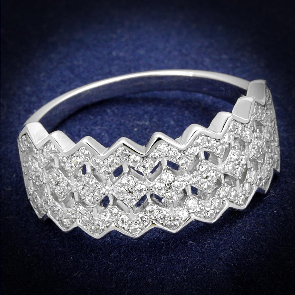JCE517 Rhodium 925 Sterling Silver Ring with AAA Grade CZ  in Clear