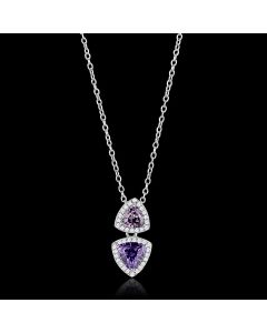 JCE607 Rhodium 925 Sterling Silver Chain Pendant with AAA Grade CZ  in Amethyst