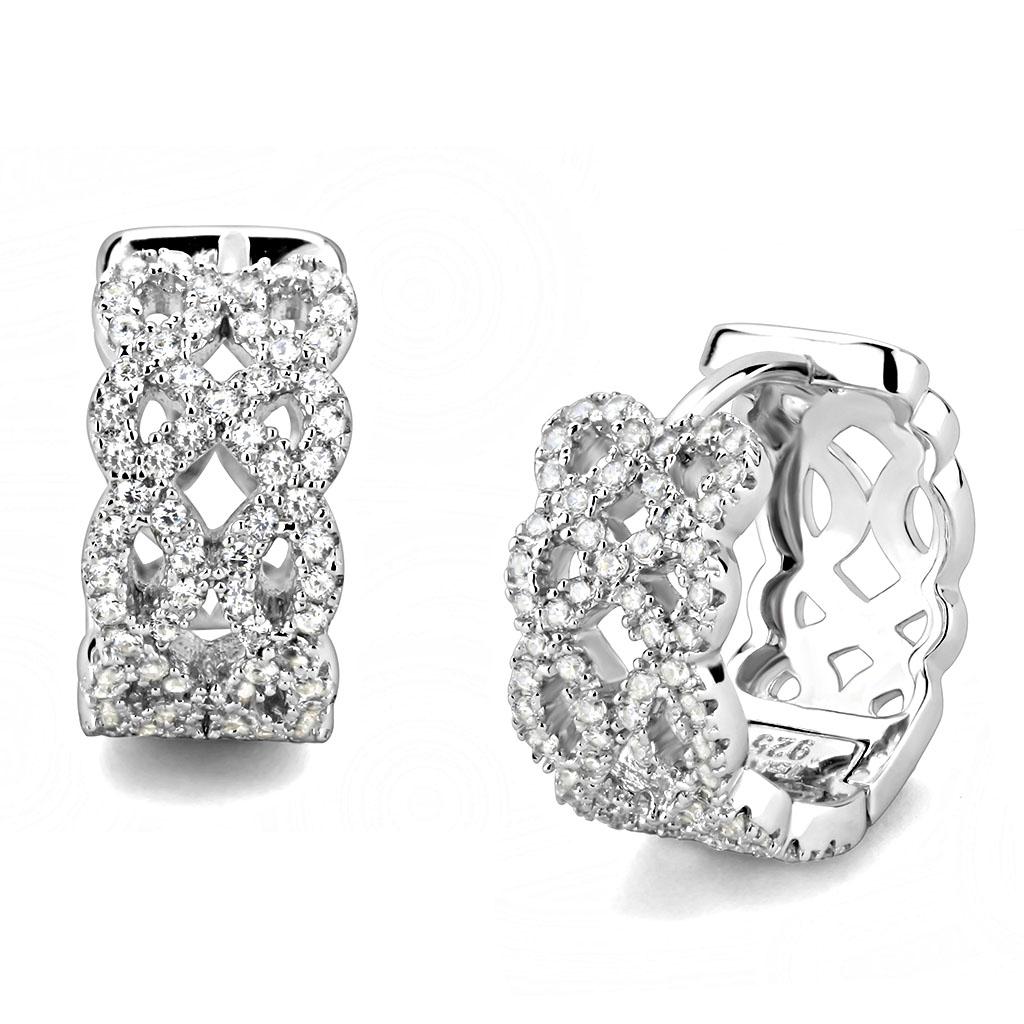 JCE616 Rhodium 925 Sterling Silver Earrings with AAA Grade CZ  in Clear