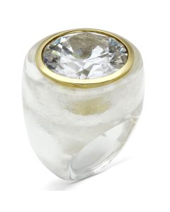 JCE018 Gold Brass Ring with AAA Grade CZ  in Clear