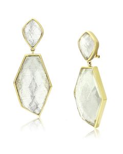 JCE075 IP Gold(Ion Plating) Brass Earrings with Synthetic Synthetic Stone in White