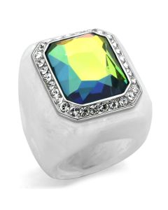 JCE111 High polished (no plating) Stainless Steel Ring with Synthetic Synthetic Stone in Aquamarine AB